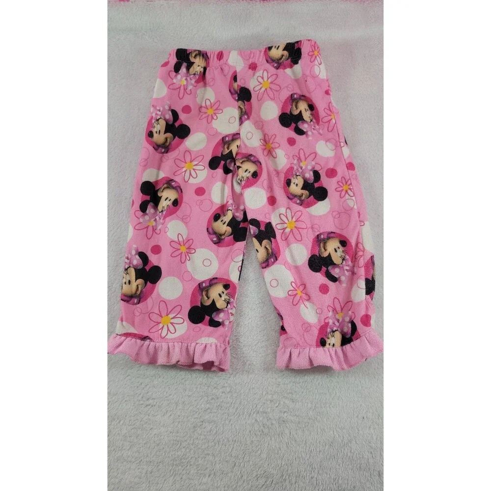 Vintage Minnie Mouse Pajama Pants Pink White Polka Dot Floral Kids 18M Sleepwear